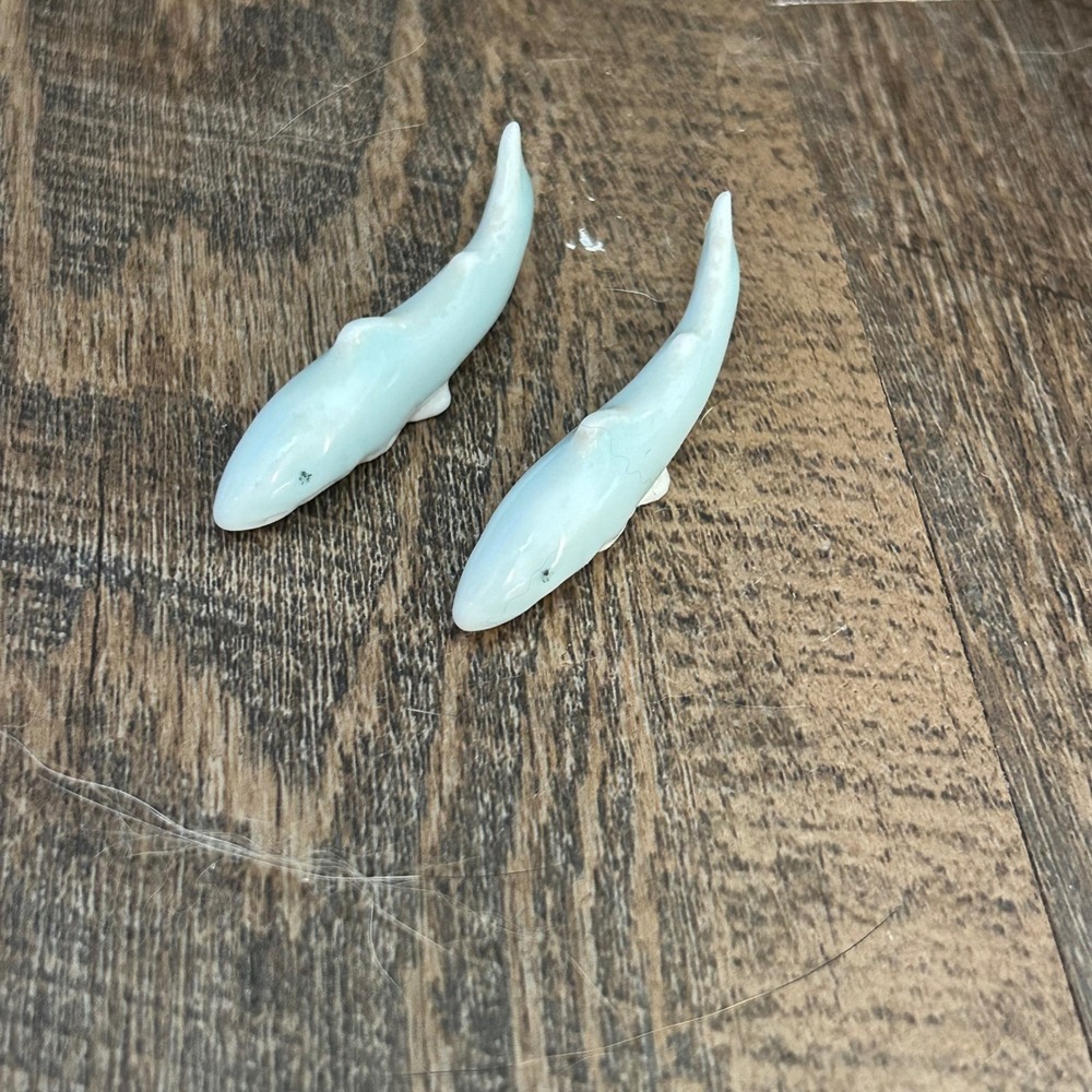 Vintage Japanese Ceramic Fish Chopstick‎ Rest Set 2 Pale Blue Celadon Glaze